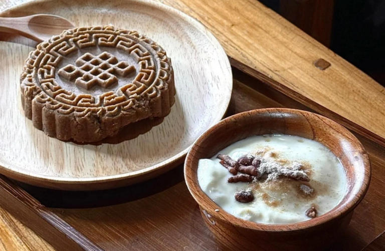 Traditional Tibetan butter tea served in Sichuan Tibetan regions