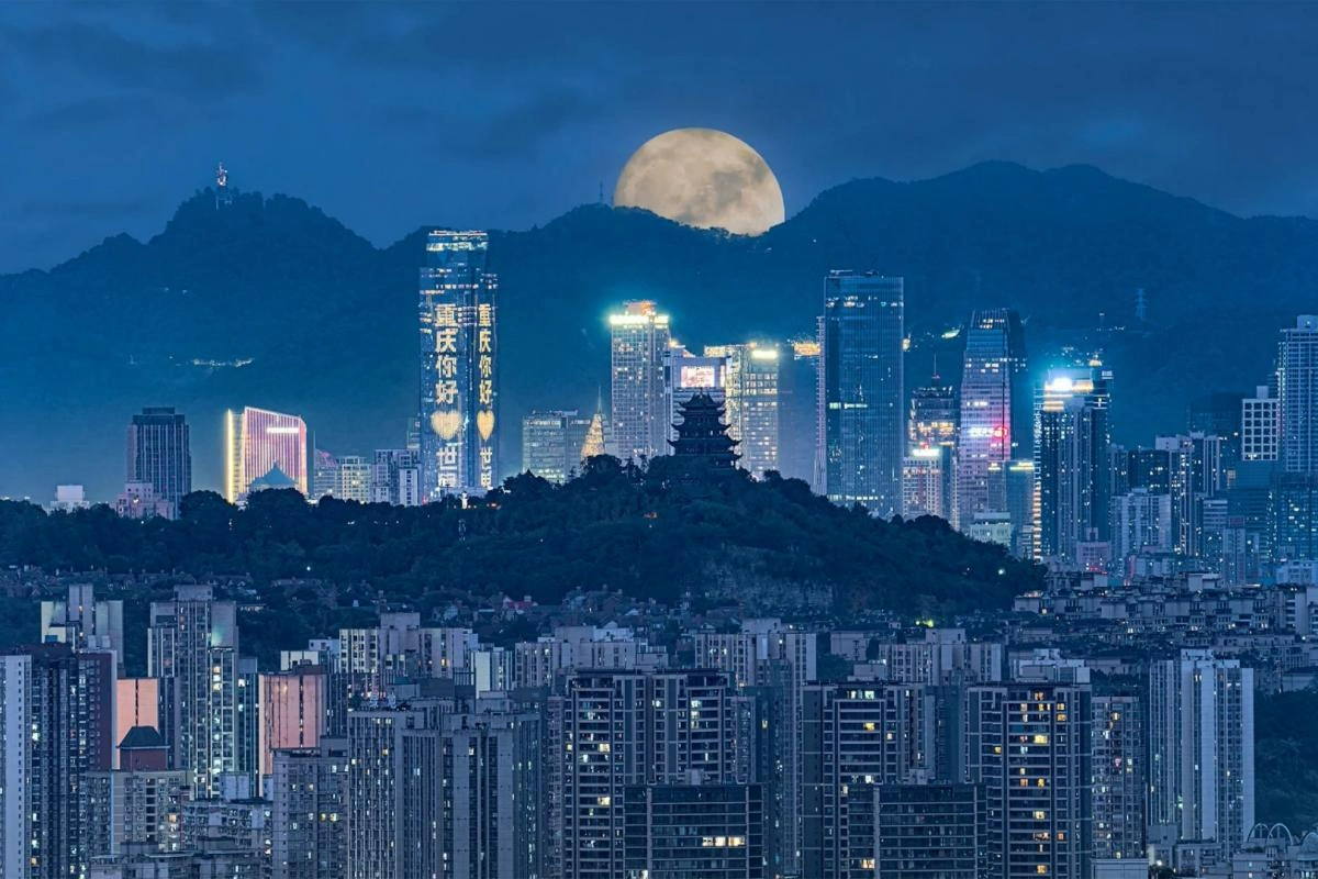 Night view of Chongqing mountain city skyline in China