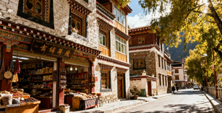 A small local shop on a traditional street in Danba town, Sichuan