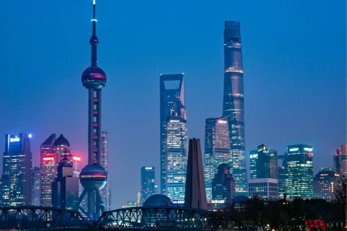 Shanghai Bund night skyline with the Oriental Pearl Tower