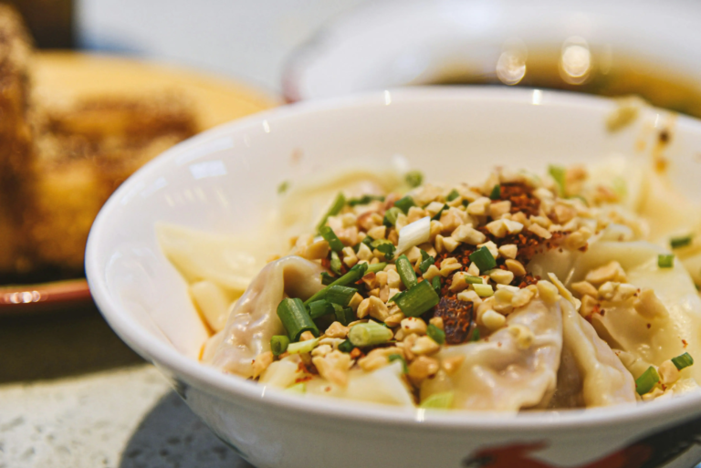 Traditional Sichuan red oil wontons, a classic Chengdu street food dish