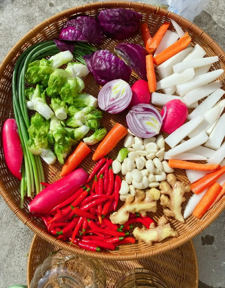 Fresh vegetables prepared for traditional Sichuan pickles fermentation