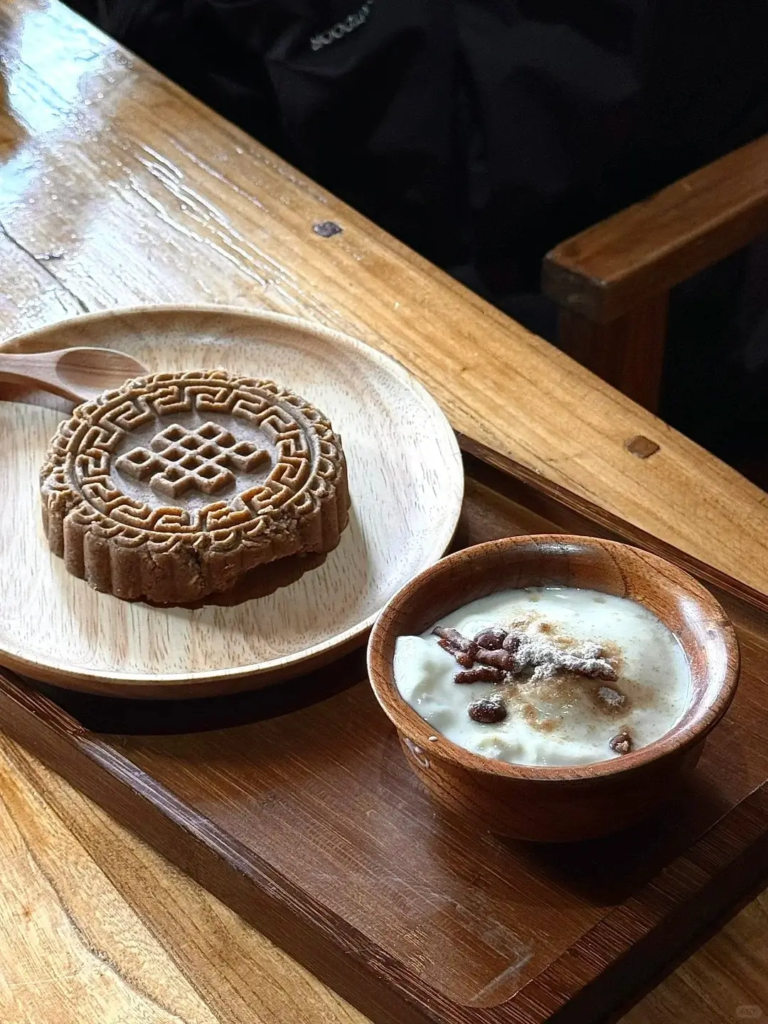 Traditional Tibetan food including tsampa and butter tea