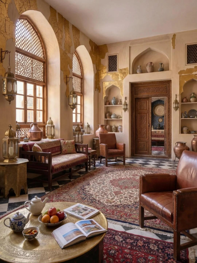 Living room inside a traditional Xinjiang-style hotel suite