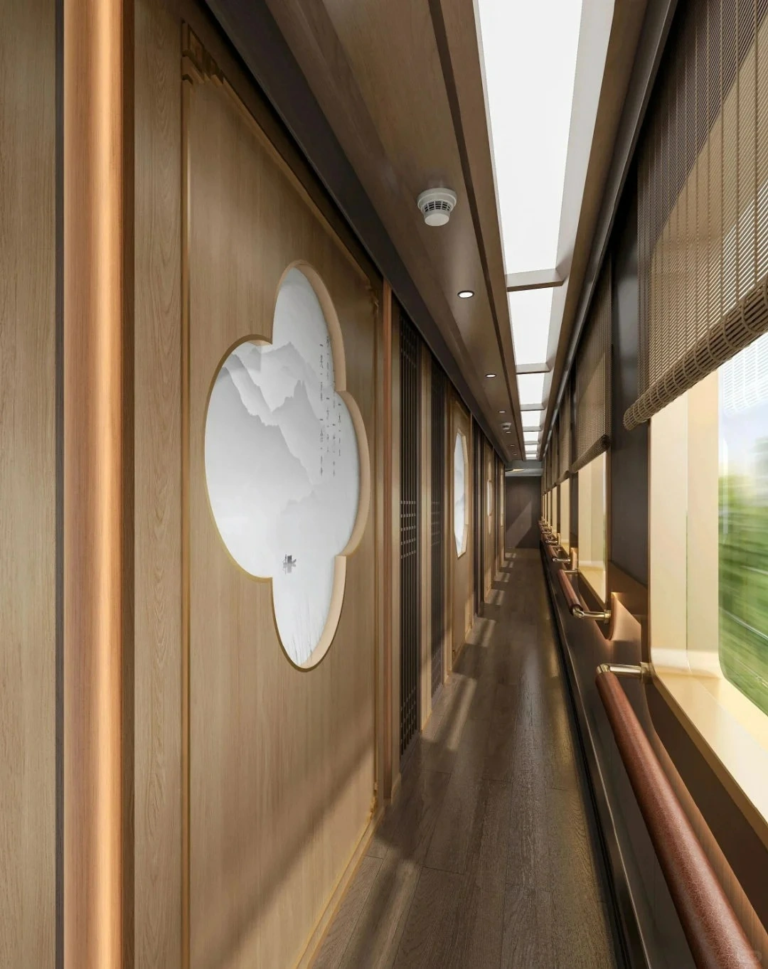 Elegant corridor inside a Xinjiang luxury train