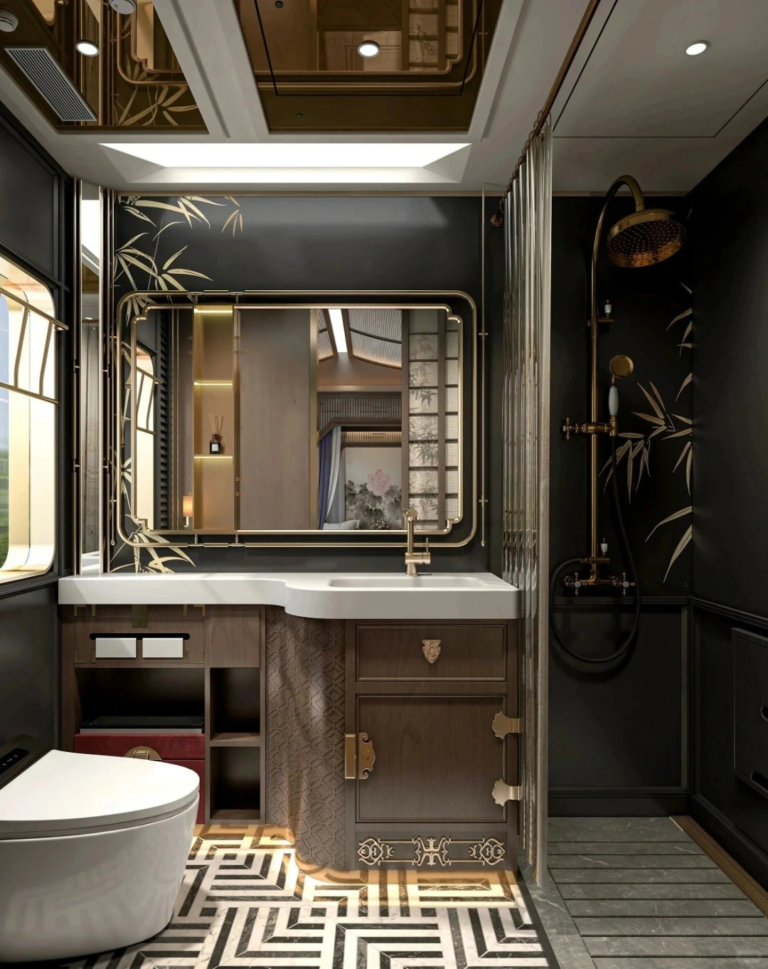 Private bathroom inside a Xinjiang luxury train cabin