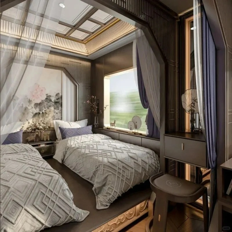 Interior view of a Xinjiang luxury train room