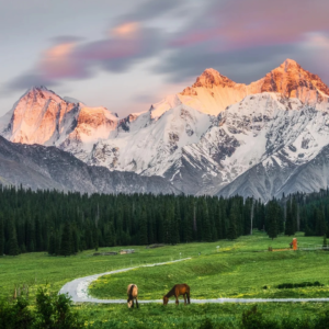 Scenic highway through the landscapes of Altay, Xinjiang