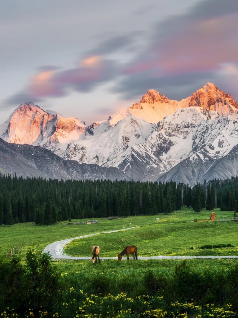 Scenic highway through the landscapes of Altay, Xinjiang