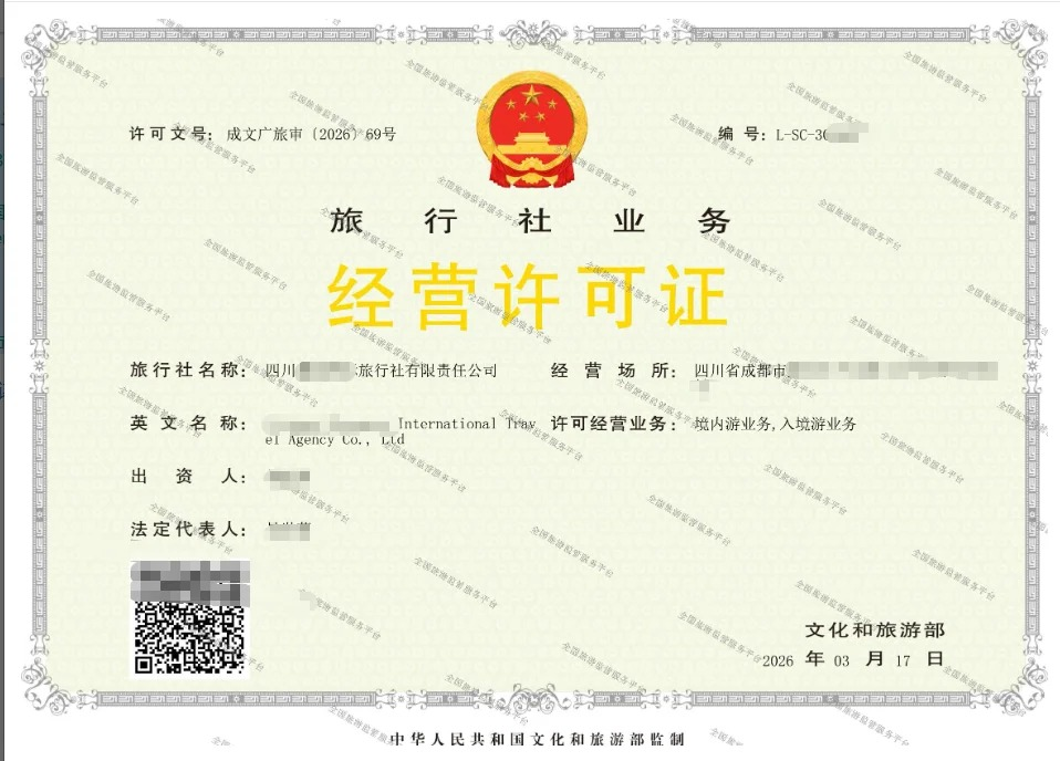 China travel agency license sample for checking a legitimate company