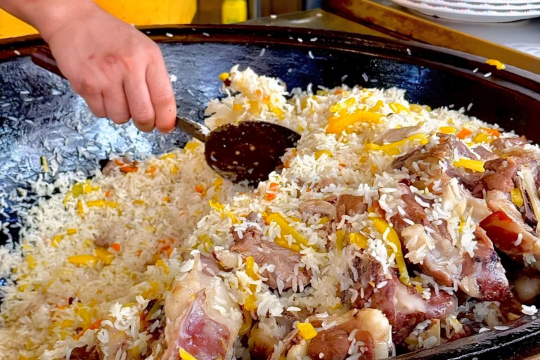 Traditional Xinjiang lamb pilaf served in a local restaurant in Xinjiang, China
