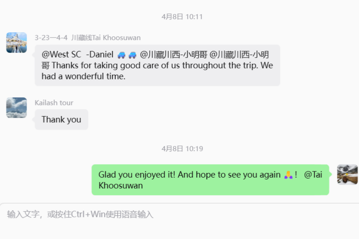 Traveler review thanking Panda Roaming team for Western Sichuan private tour service
