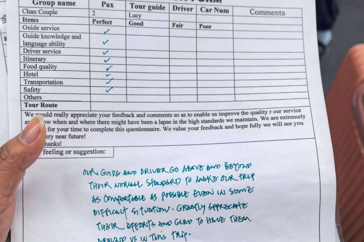 Ana and Ivan feedback form reviewing Panda Roaming Western Sichuan private tour