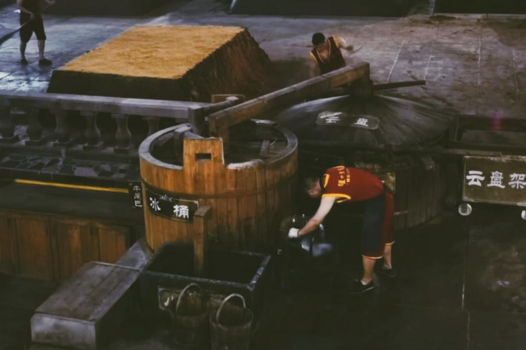 Traditional Luzhou Laojiao Baijiu fermentation pits used for Chinese liquor production