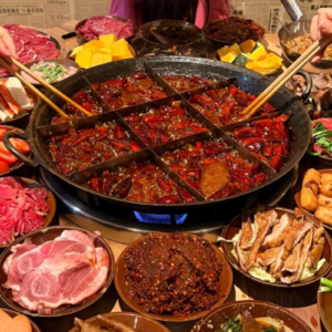 Traditional Chongqing hotpot with spicy broth and local ingredients