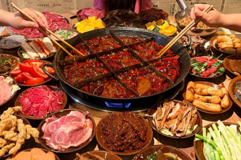 Traditional Chongqing hotpot with spicy broth and local ingredients