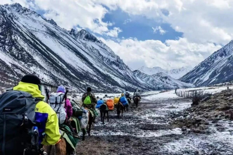 Dangling alpine landscape with snow mountains, lakes and valleys in Western Sichuan China