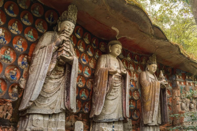 Ancient Buddhist stone carvings at Dazu Rock Carvings in Chongqing
