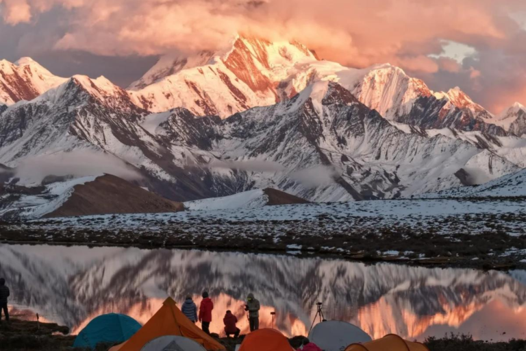 Gongga Mountain, the highest peak in Sichuan, with surrounding landscapes