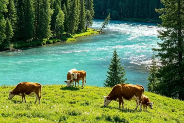 Summer landscape of Kanas with lakes and forests in Xinjiang