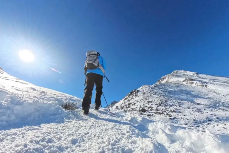 Snow mountain scenery during the Langkaxin trekking route in Kangding, Sichuan