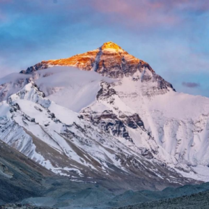Mount Everest rising above the Himalayan mountains in Tibet