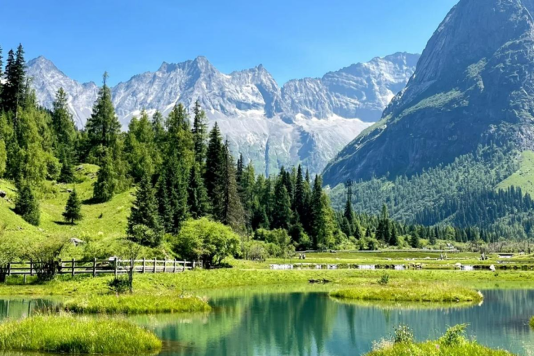 Summer scenery of Shuangqiaogou Valley at Siguniang Mountain