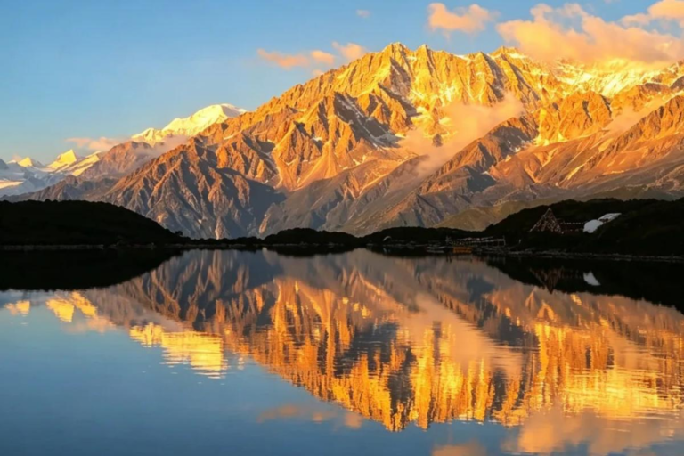 Alpine lake scenery of Yema Haizi surrounded by mountains in Western Sichuan