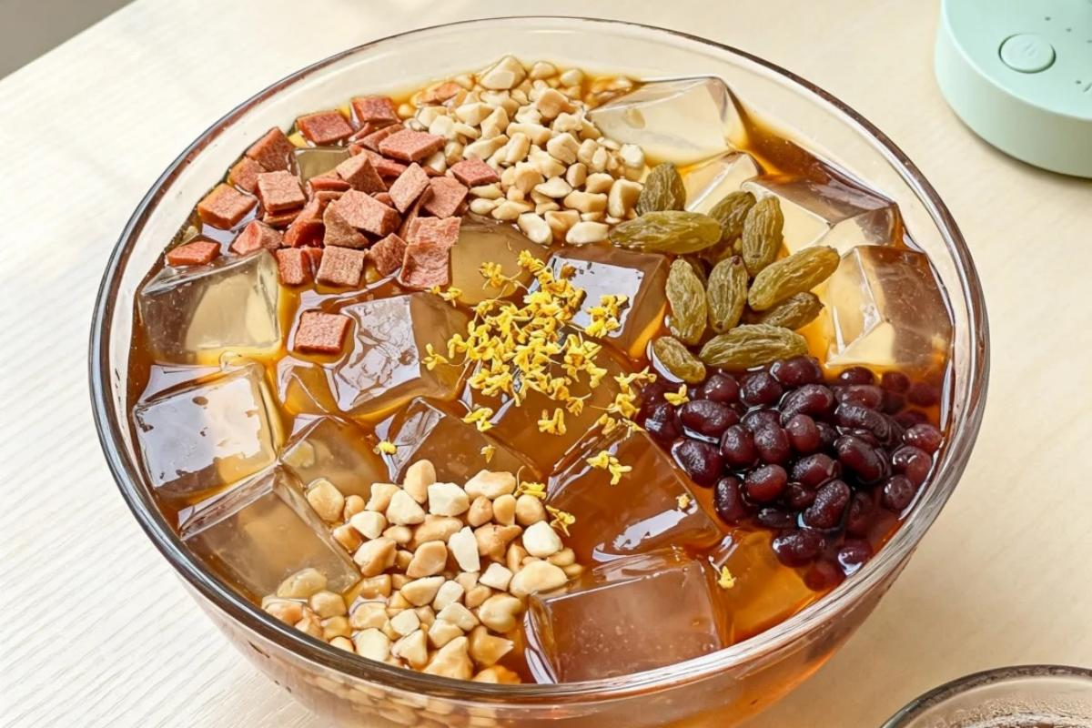 Brown sugar ice jelly dessert in Chengdu