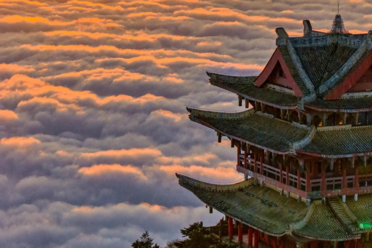 Sea of clouds surrounding the Golden Summit of Mt. Emei